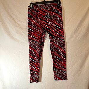 K-Deer Leggings Striped Red/Black/White High Waist Cropped Women Size L Large